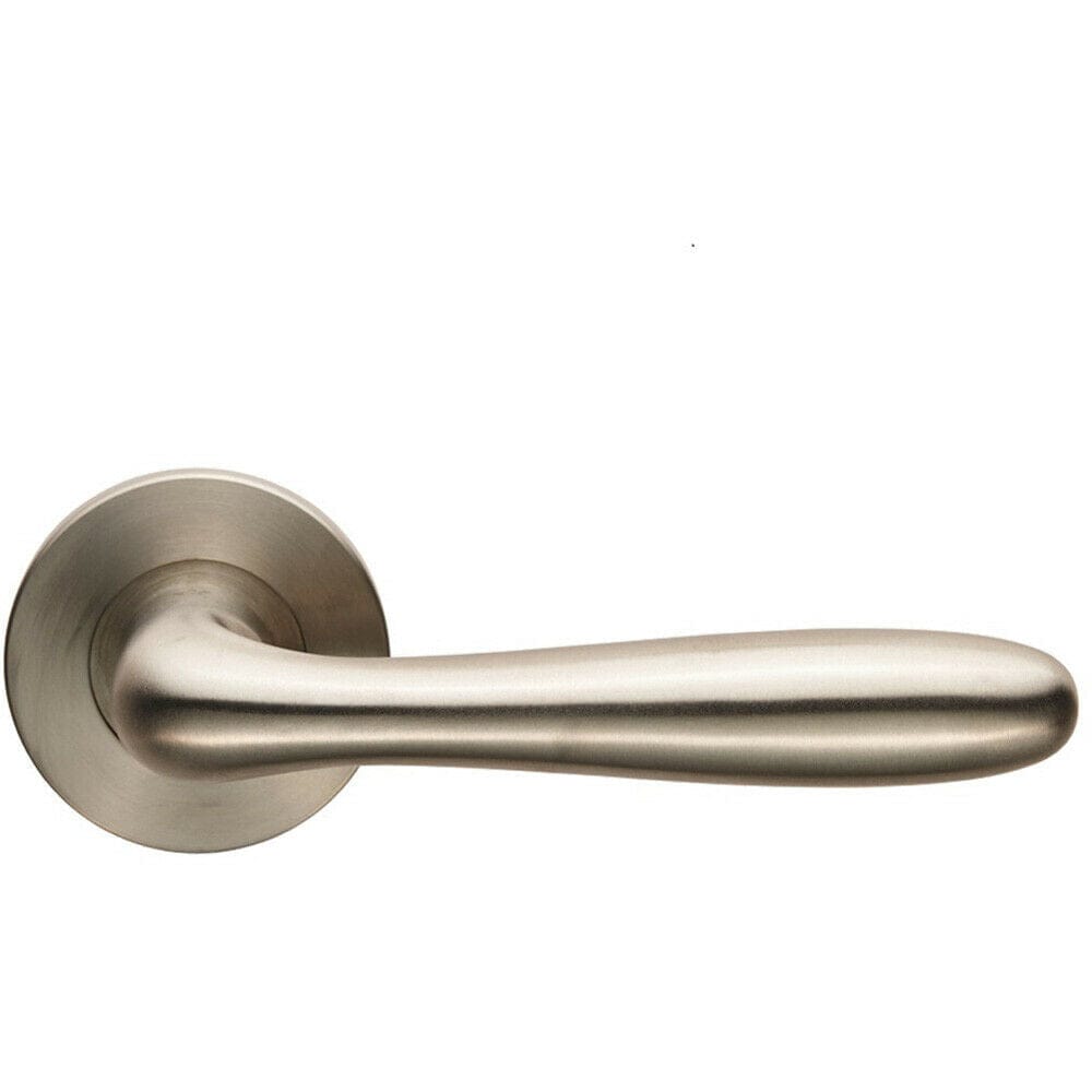 Loops PAIR Smooth Rounded Bar Handle on Slim Round Rose Concealed Fix Satin Steel in Metallics