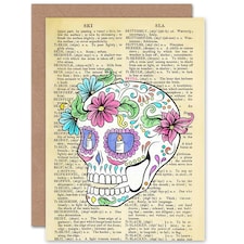 Sugar Skull on Dictionary Birthday Card