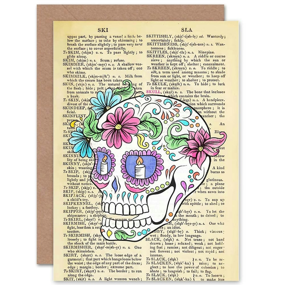image 1 of Sugar Skull on Dictionary Birthday Card