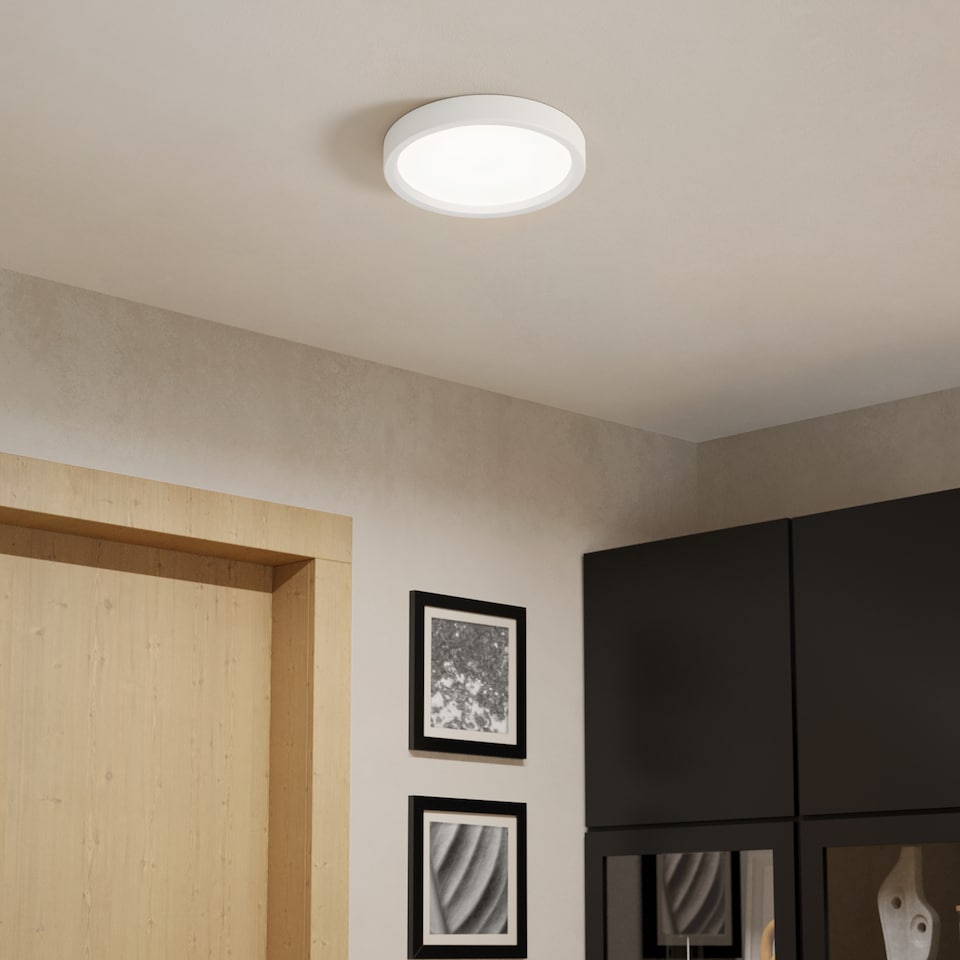 image 1 of EGLO Basic Idun-E Plastic LED Flush Ceiling Light, White | Black