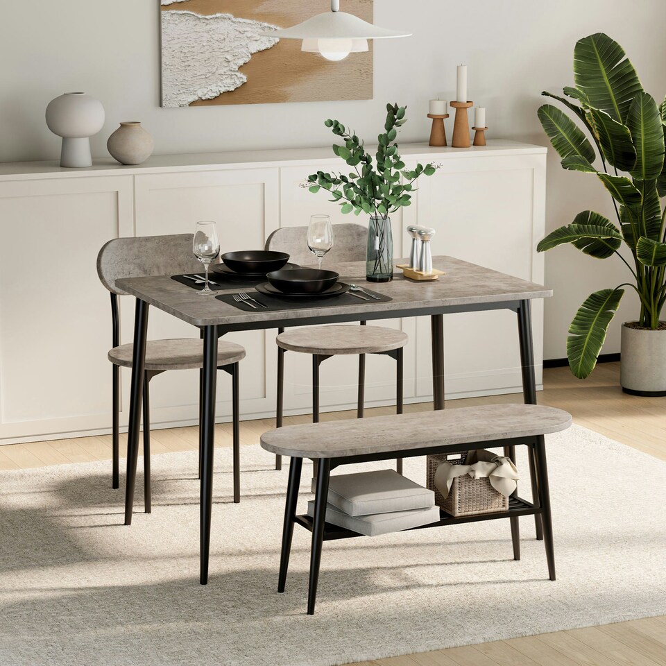 image 1 of VonHaus Murray 4 Seater Dining Table and Chairs Set Grey | Black