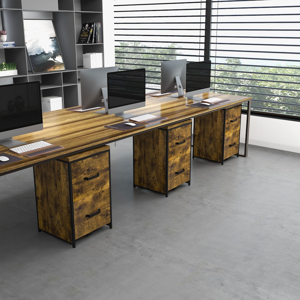 image 1 of Vinsetto 2-Drawer file Cabinet, Industrial filing cabinets for Home, Hanging File Folders, Vertical Home Office Organizer for A4 Size, Rustic Brown