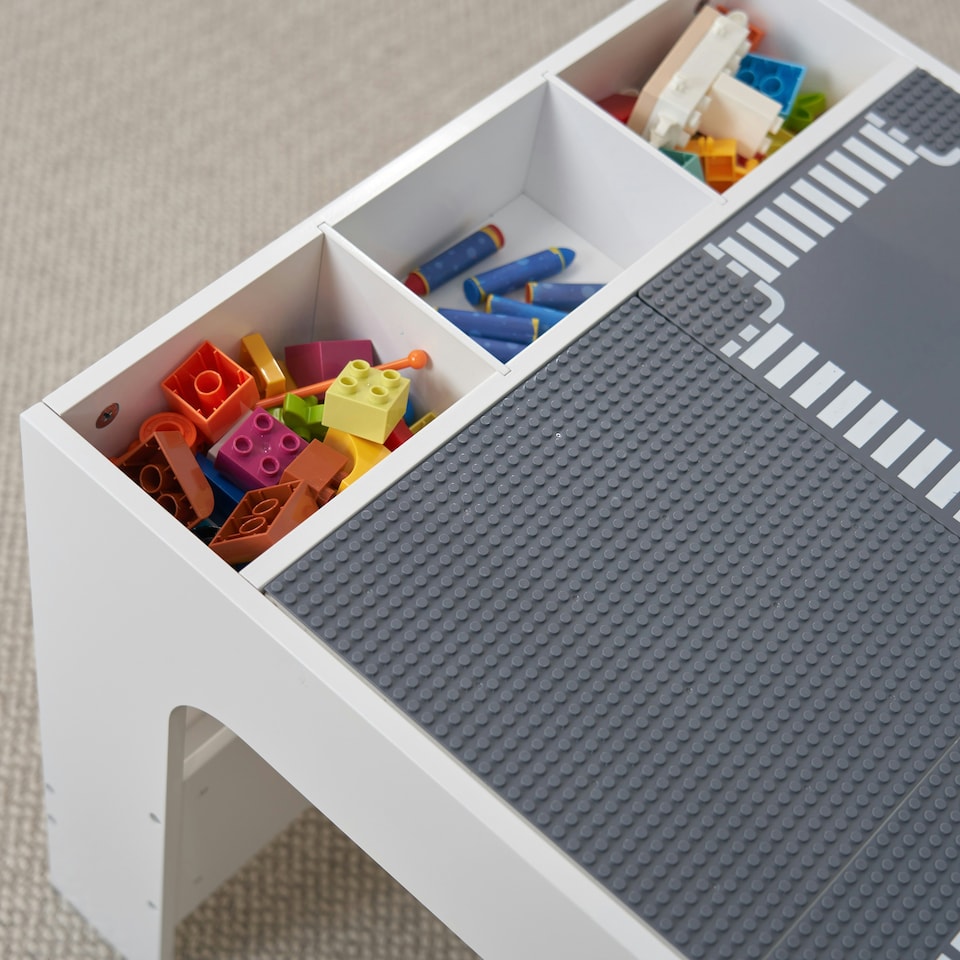 image 1 of Hooga Wooden Activity Table with Storage - 4 City Baseplates & Chalkboard Grey