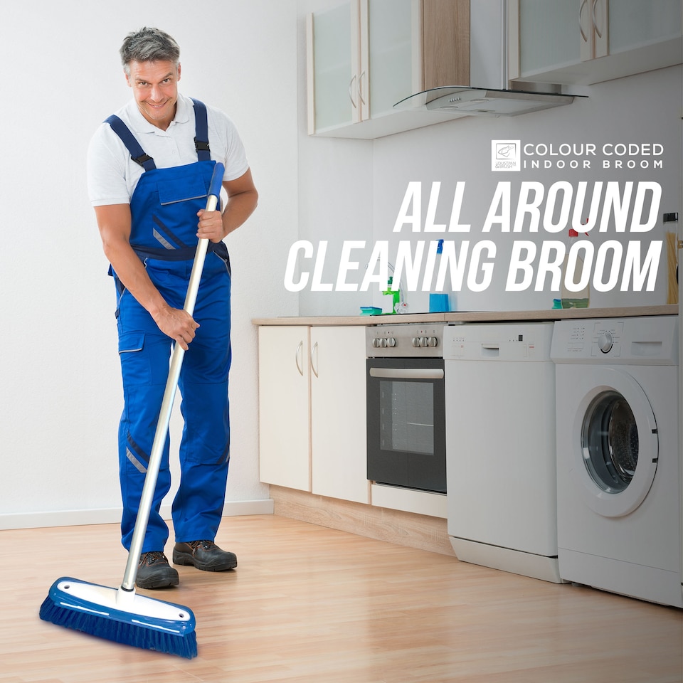 image 1 of TDBS Colour Coded Indoor Sweeping Broom with Scraper