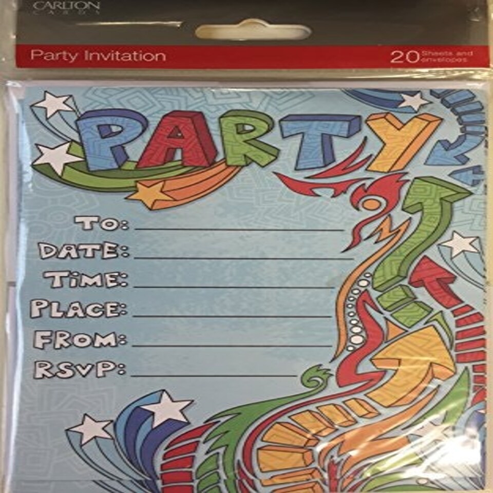 image 1 of Pack of 20 Quality Blue Retro Party Invitations with Envelopes by Carlton Cards