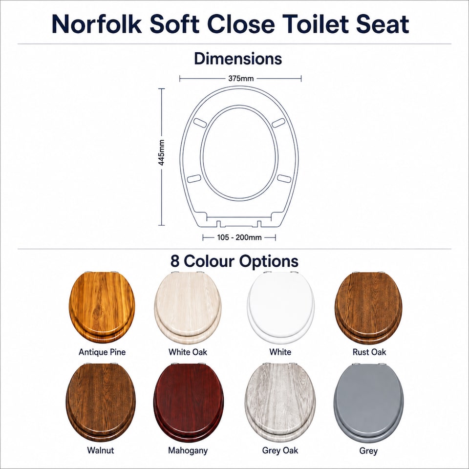 image 1 of Showerdrape Norfolk Soft Close White Oak Wooden Toilet Seat | White | 1