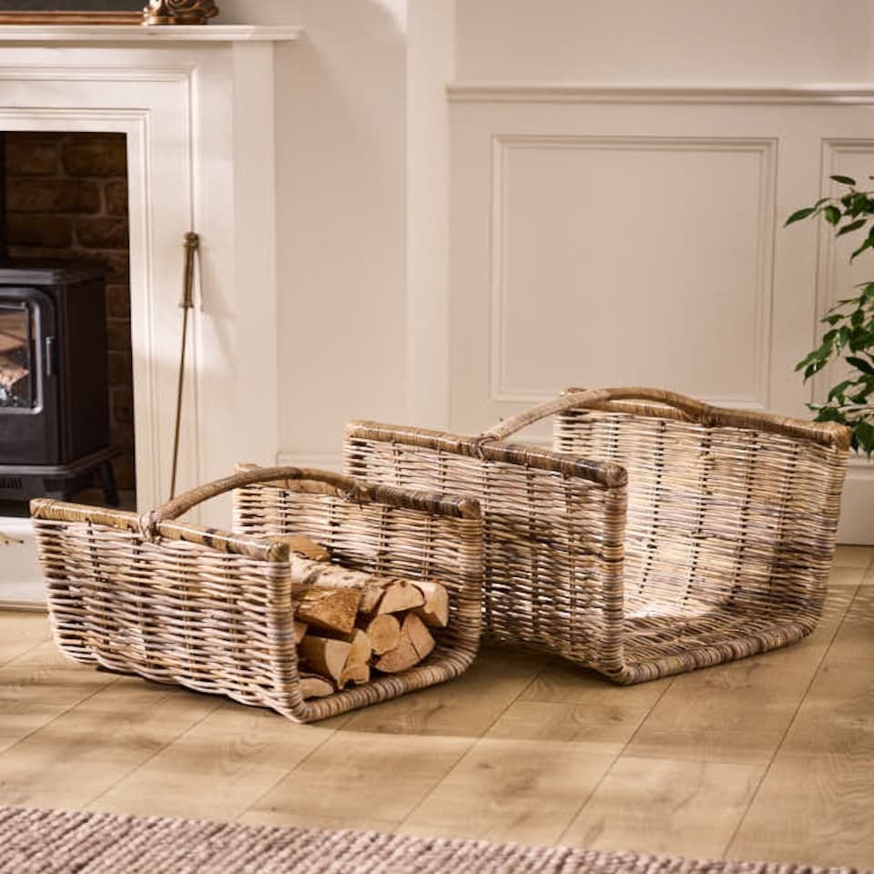 image 1 of Rattan Log Cradle Basket N/A
