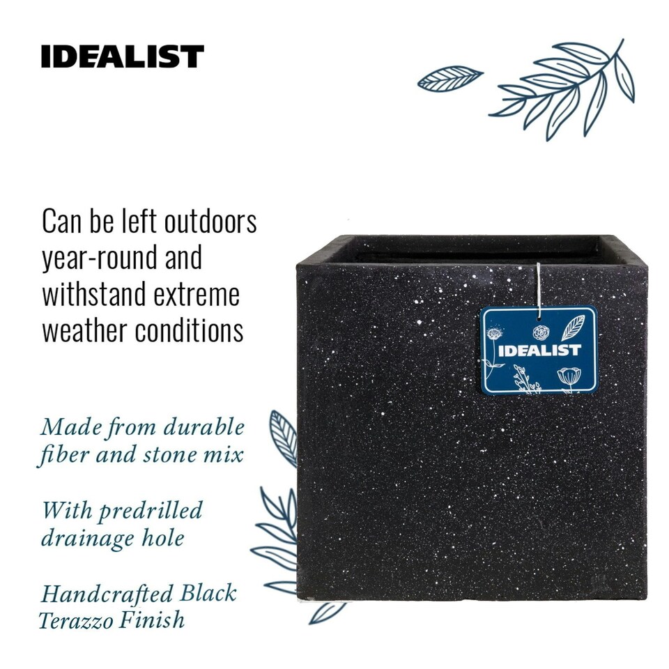 image 1 of Square Box Black Terazzo Light Concrete Garden Planter H50 L50 W50 cm, 128 ltrs Cap.