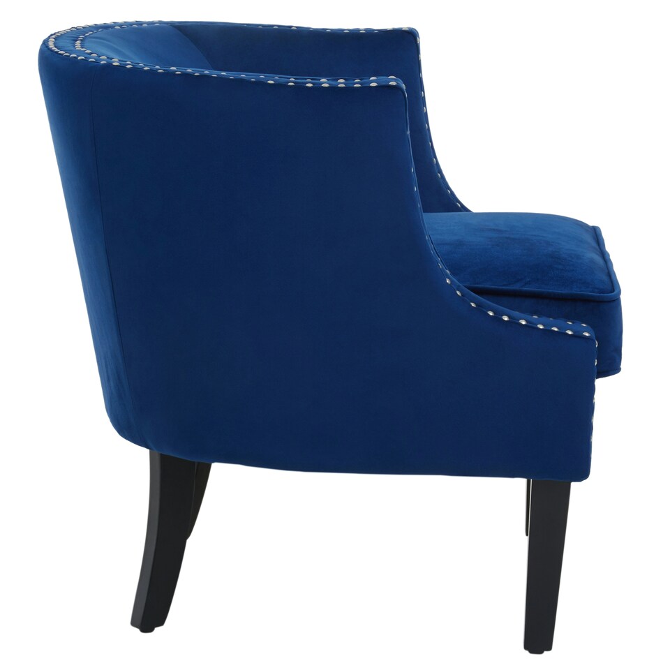image 1 of Interiors by Premier Blue Velvet Studded Chair, Easy to Clean Leather Armchair, Body Supportive Accent Chair
