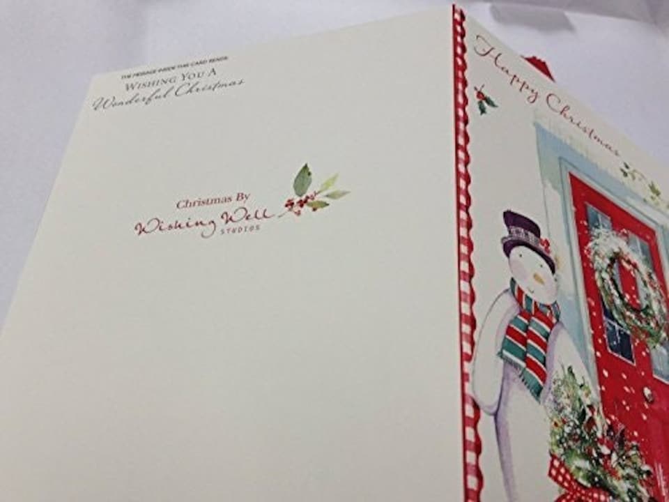 image 1 of Pack of 6 'Snowman At Red Door' Design Christmas Greeting Cards