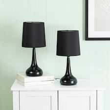 ValueLights Teardrop Pair of Black Touch Table Lamps with Black Shade