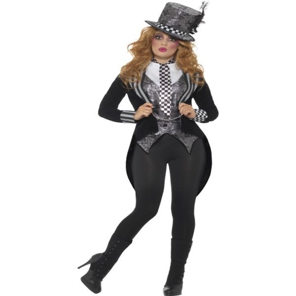 Deluxe Dark Miss Hatter Costume - Black - with Jacket - Waistcoat - Bowtie & Hat - 46825X1