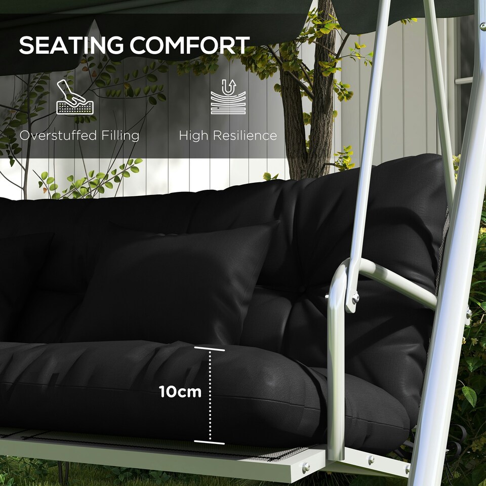 image 1 of Outsunny Outdoor Seat Cushions Back Cushion with 2 Pillows, Water Repellent Seat Pads for 3-Seater Chair, Swing, Sofa