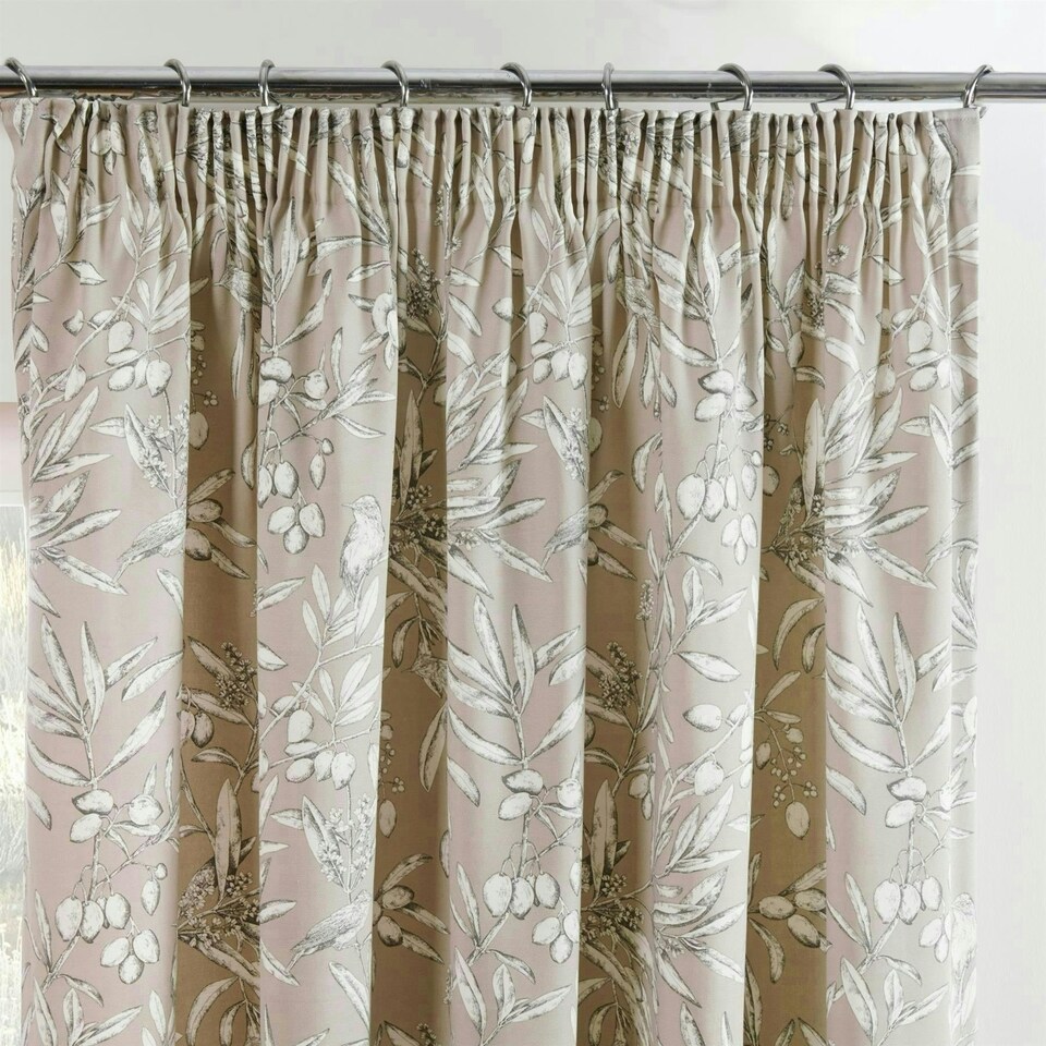 image 1 of Aviary Pencil Pleat Curtains - Beige - 117cm x 183cm