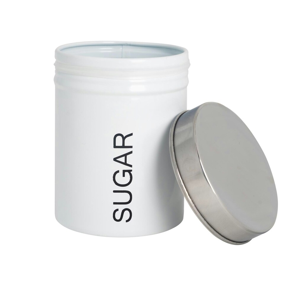 image 1 of Harbour Housewares White Round Metal Kitchen Sugar Canister Kitchen Caddy Kitchen Storage Containers Canisters