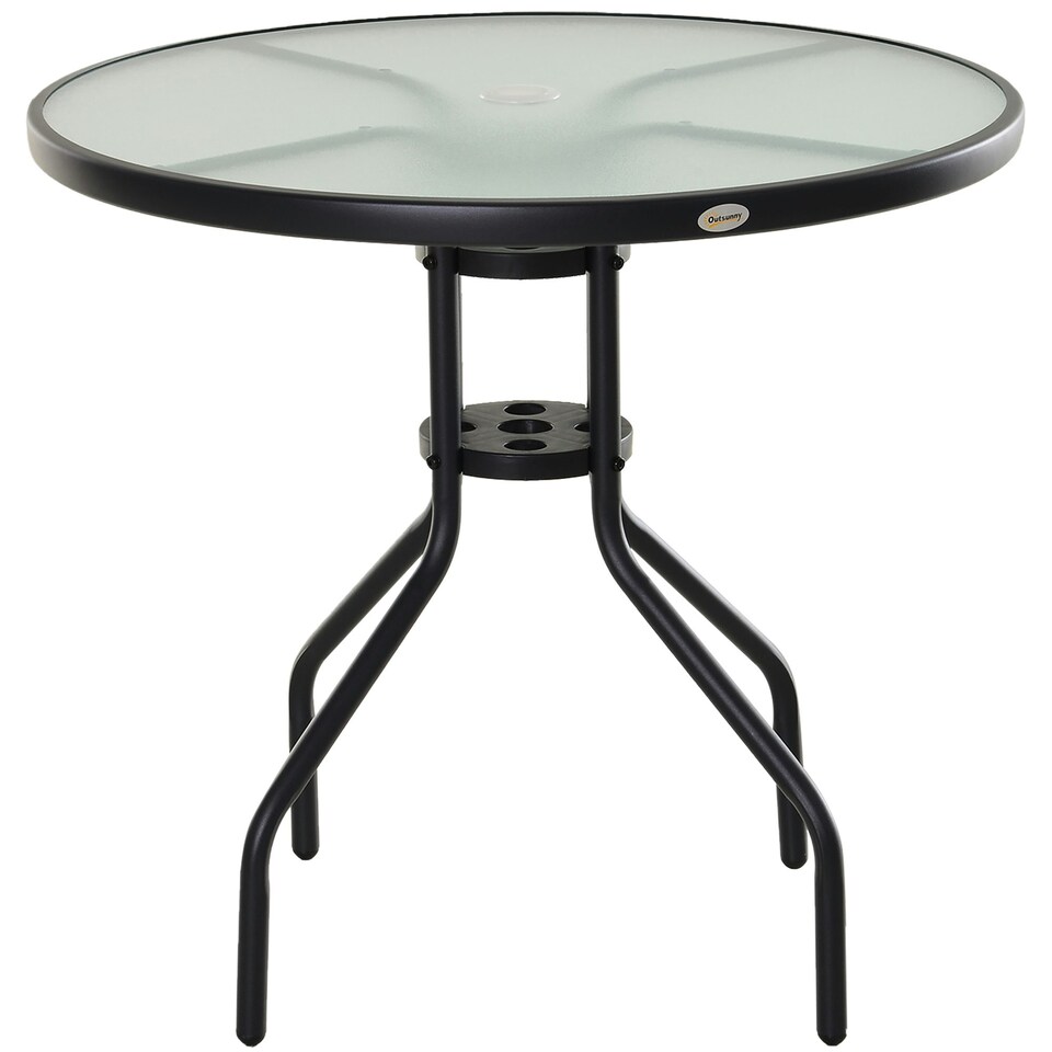 image 1 of Outsunny 80cm Outdoor Round Dining Table with Tempered Glass Top
