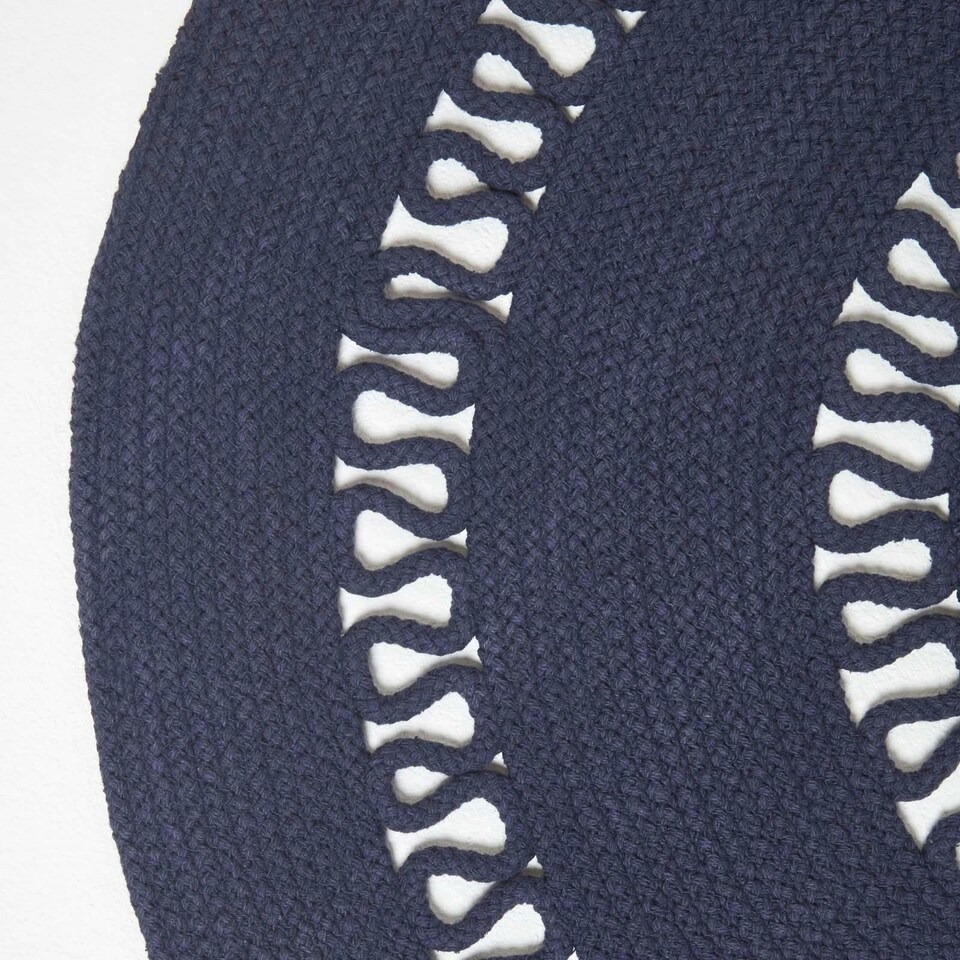 image 1 of Homescapes Navy Crochet Braided Rug - 90cm Round | Blue | Navy