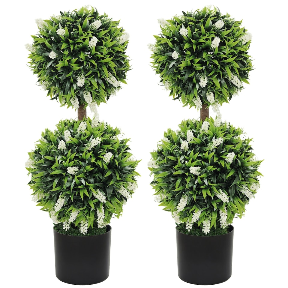 image 1 of HOMCOM Set of 2 Potted Artificial Plants with Lavender Flowers, White