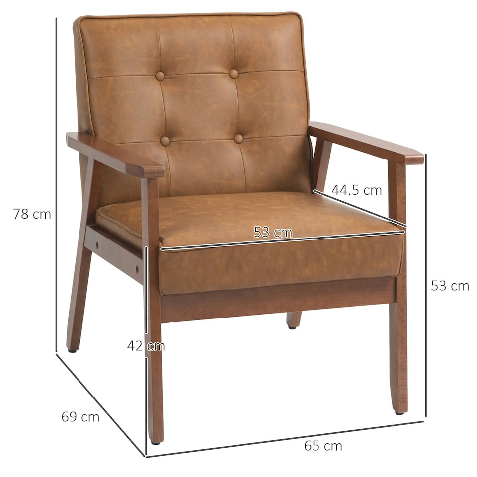 image 1 of HOMCOM Accent Chair PU Leather Armchair with Armrests for Living Room Brown