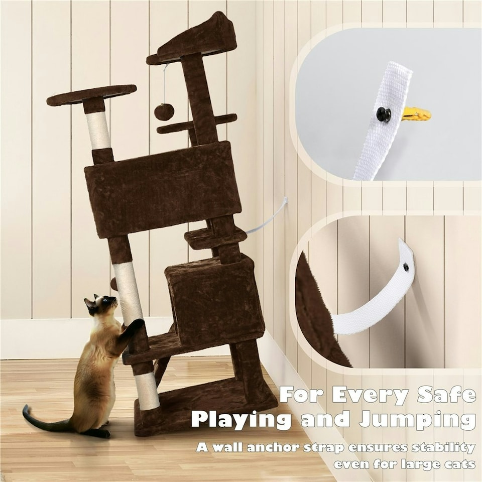 image 1 of Yaheetech 137cm Tall Cat Tree with Scratching Posts Brown