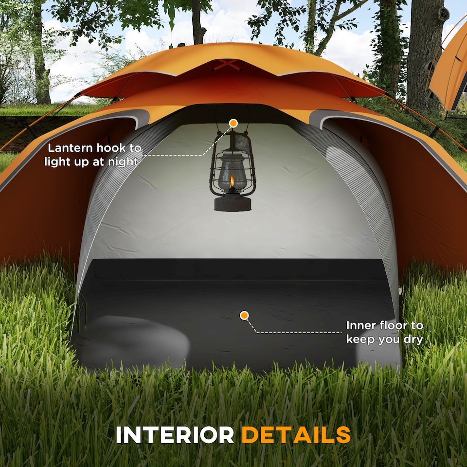 image 1 of Outsunny Camping Tent Dome Tent with Removable Rainfly for 1-2 Man, Orange
