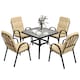 image 1 of Outsunny 5 Pieces Garden Dining Set, Outdoor Square Dining Table and 4 Cushioned Armchairs, Tempered Glass Top Table w Umbrella Hole, Texteline Seats, Beige