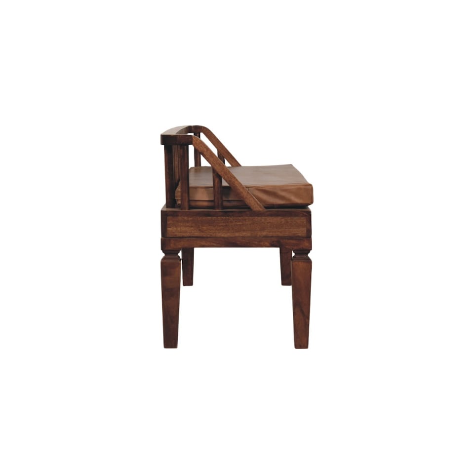 image 1 of Artisan Furniture Solid Wood Bordeaux Leather Bench, Upholstered, Brown