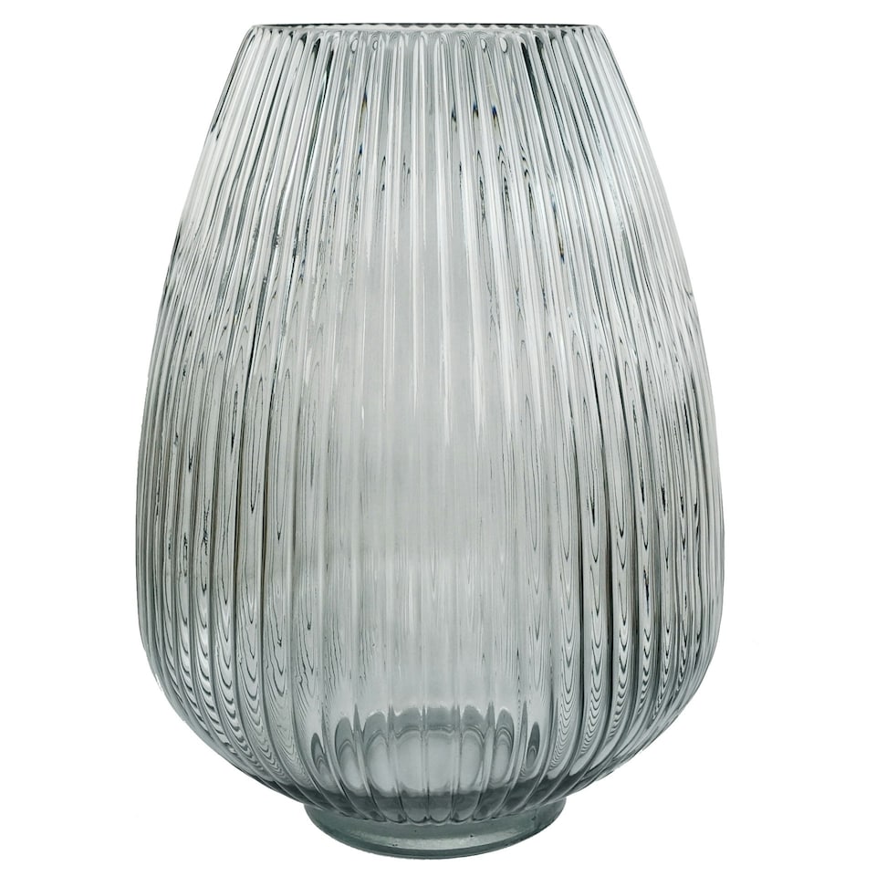 image 1 of Glass Vase Smoke Grey Ridged Glass Vase 30cm Botanik Grey