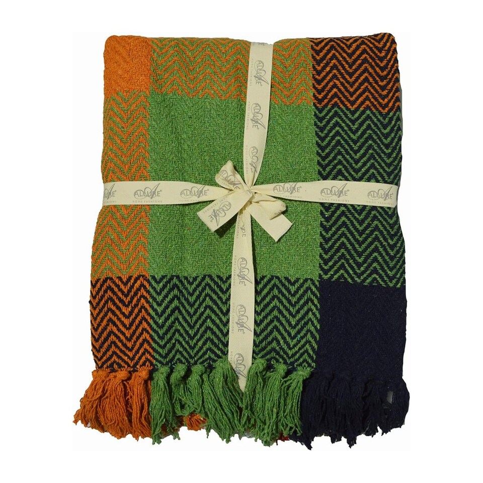 image 1 of Multicoloured Check Herringbone Throw Blanket - 100% Cotton Multi | 125 x 150cm