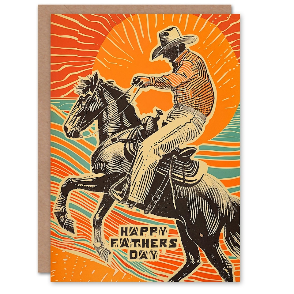 image 1 of Cowboy Riding Bronco Sunset Horse Fathers Day Dad Card