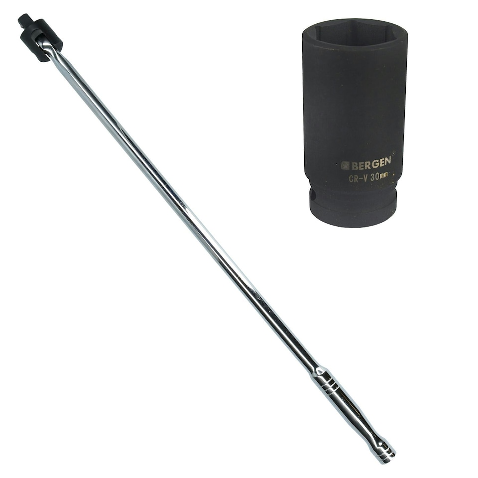 image 1 of 1/2" Drive 24" Breaker Power Knuckle Bar with 30mm Metric Deep Impact Socket