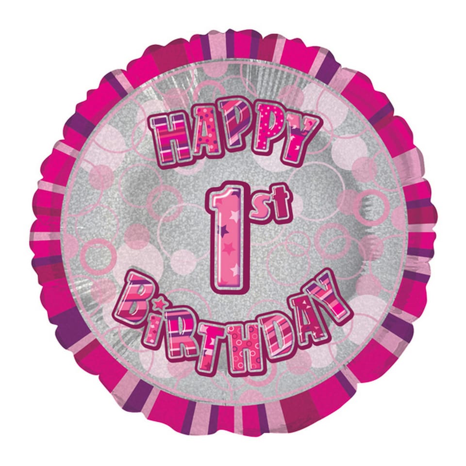 Unique Party 18 Inch Circle Pink Happy Birthday Foil Balloon - Pink - 1