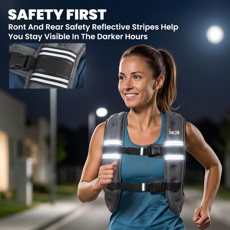 image 1 of HOMCOM 10KG Weighted Vest with Adjustable Straps, Pocket, Reflective Strips