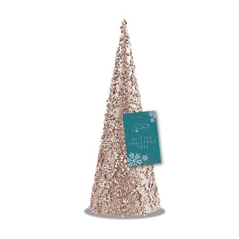 Rose Gold Glitter & Pearl Christmas Tree Ornament 25cm