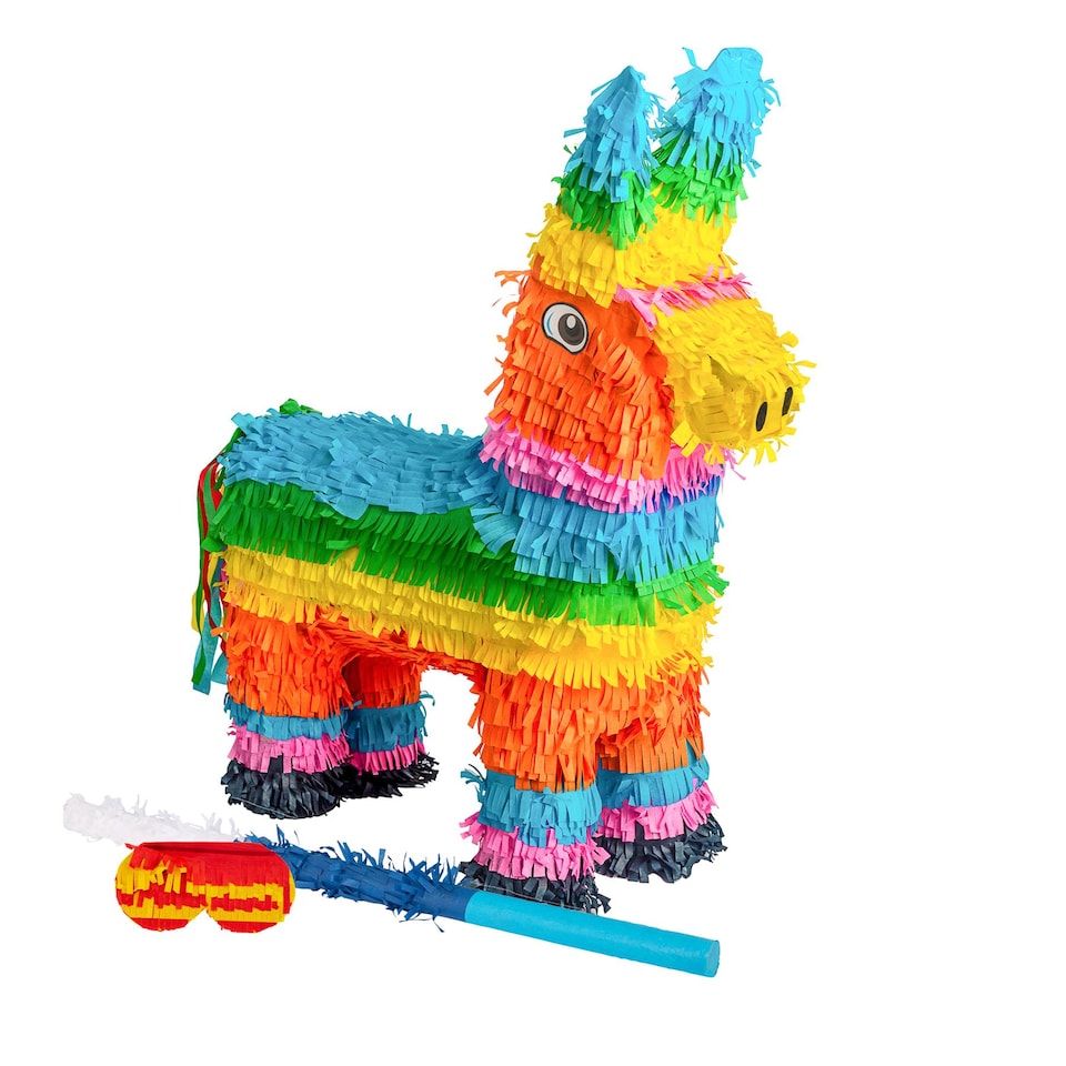 image 1 of Fax Potato 3pc Donkey Pinata Set with Stick & Blindfold - Blue Stick