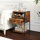 image 8 of COSTWAY Nightstand with drawer Open Compartment Brown