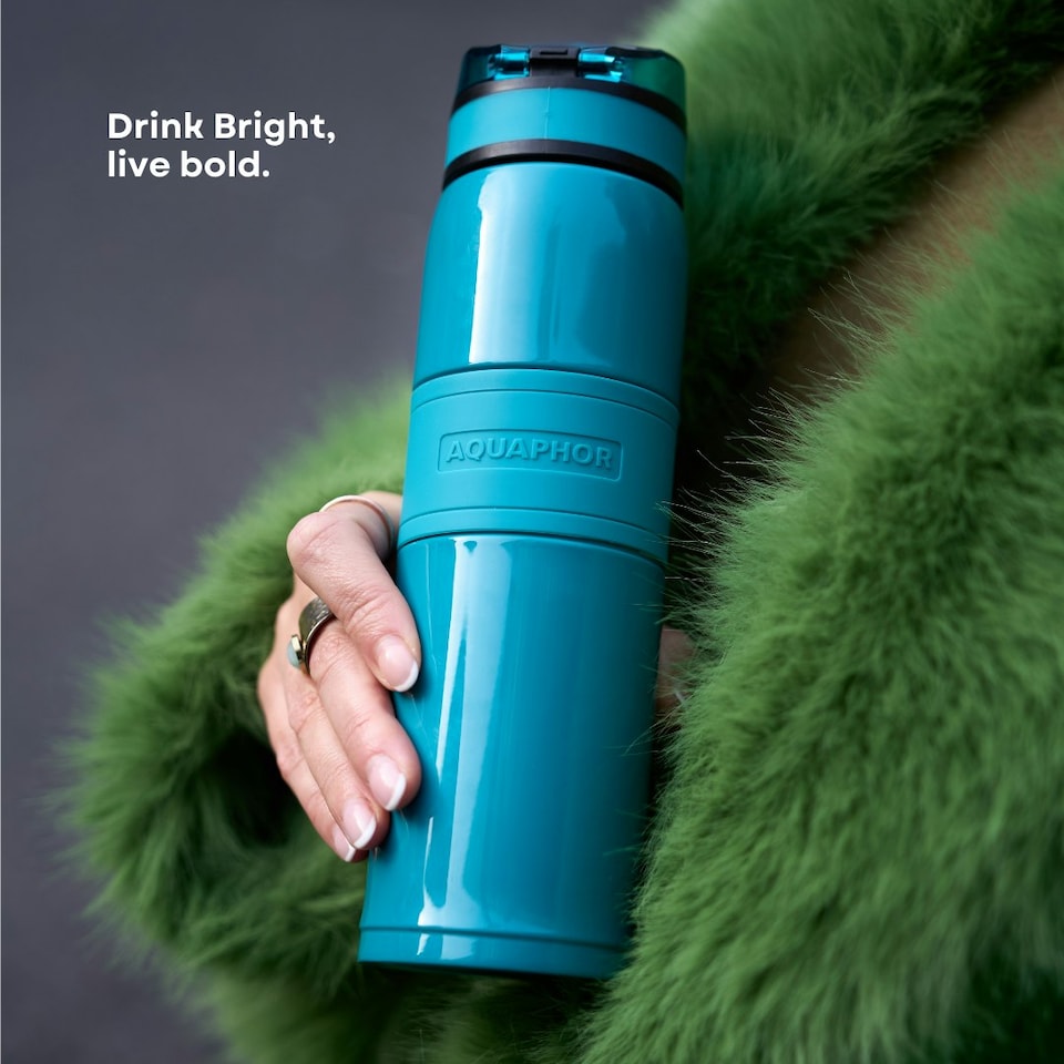 image 1 of AQUAPHOR Double Wall Insulated Stainless Steel City Cool Bottle with City Filter in Fresh Teal
