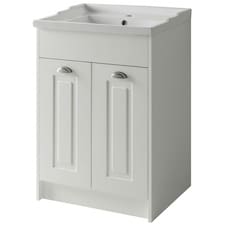 Traditional Bathroom Floor Standing 2 Door Vanity Unit and Ceramic Basin 600mm - White - (Aberdeen) | White | White | 1