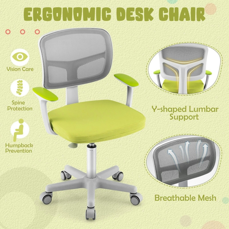 image 1 of COSTWAY Kids Computer Desk Chair Low-Back Task Study Chairs Yellow Yellow