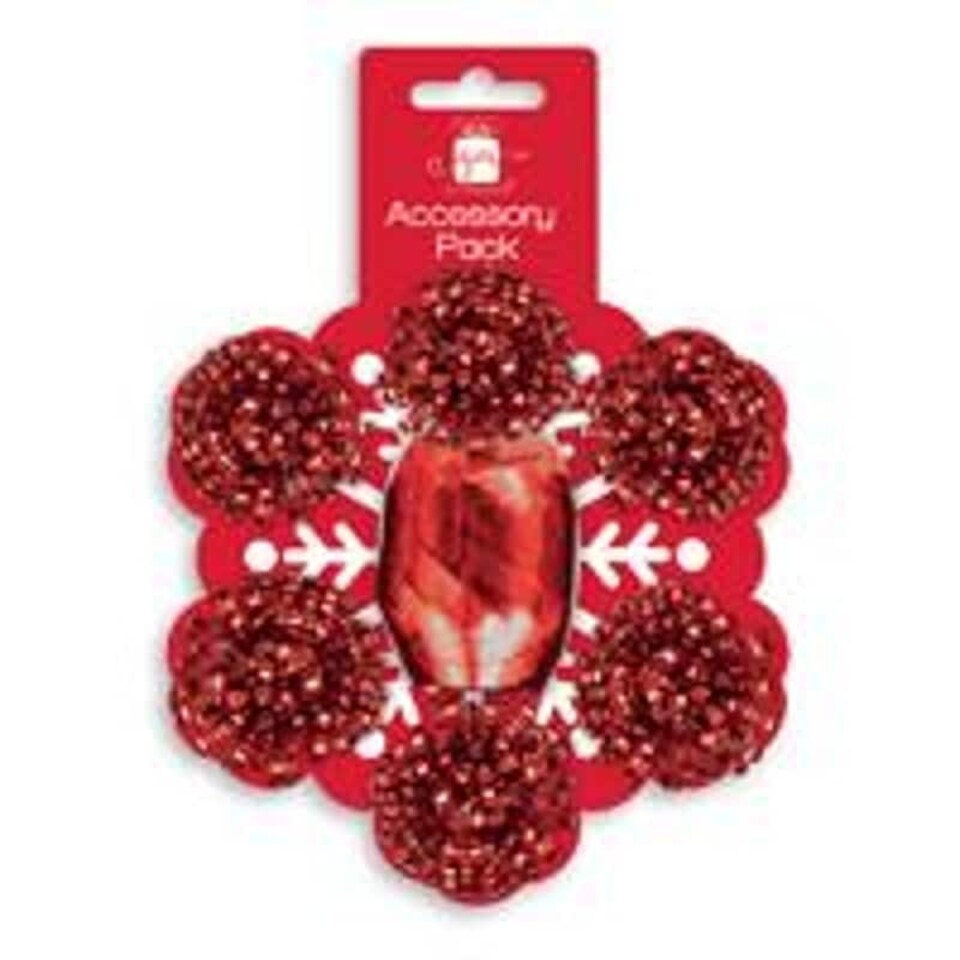 image 1 of Pack of 7 Pieces Christmas Red Bows and Cop Set
