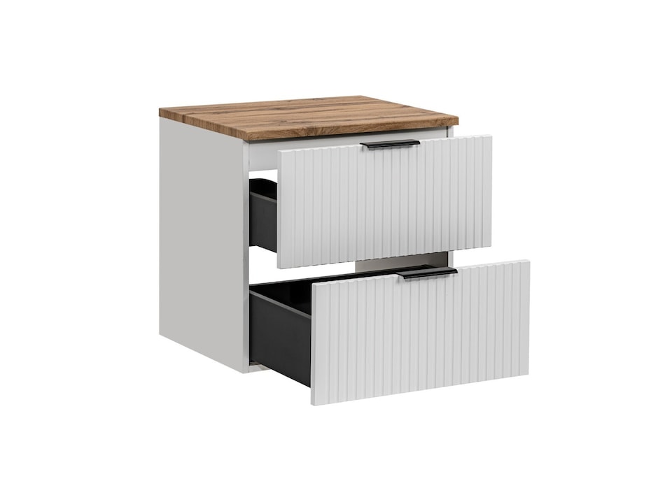image 1 of Wall Hung White Bathroom Vanity Unit 600mm Oak Countertop Worktop Cabinet with Drawers Ribbed Fluted Adel