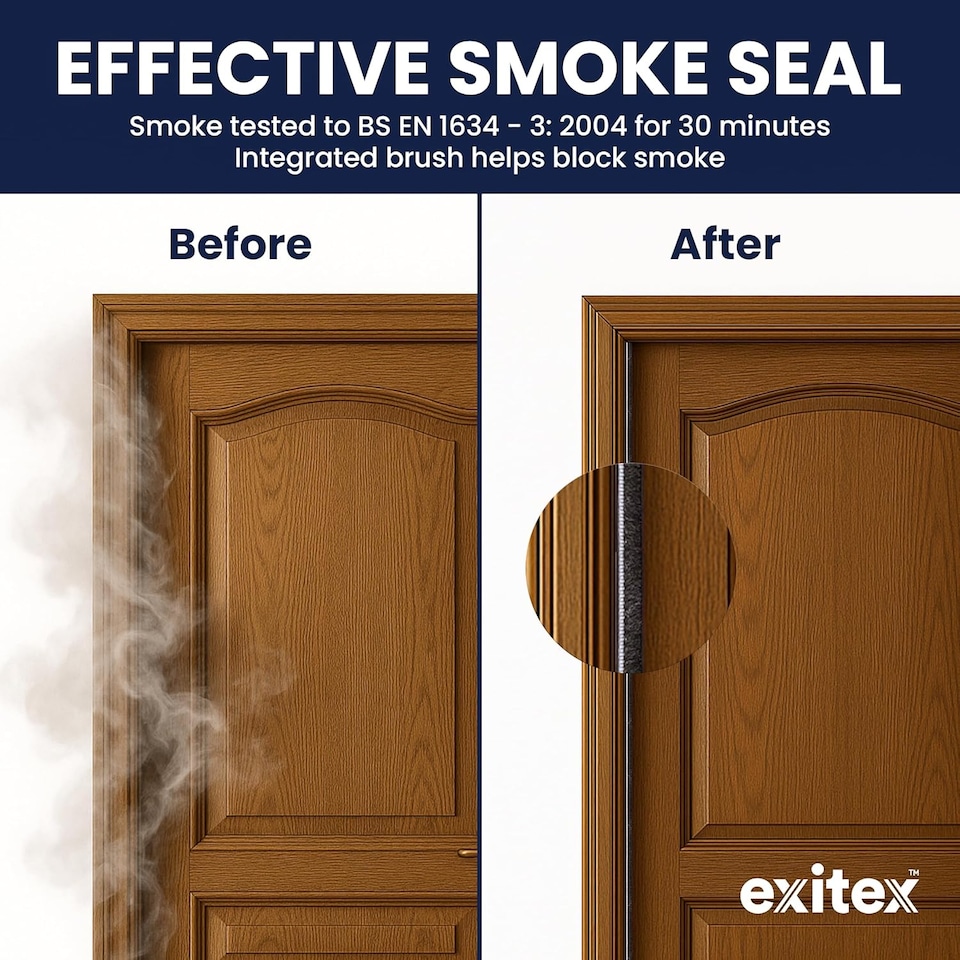 image 1 of Exitex Self Adhesive Intumescent Fire & Smoke Door Strip with Brush, FD30 rated, 5.2m | Brown