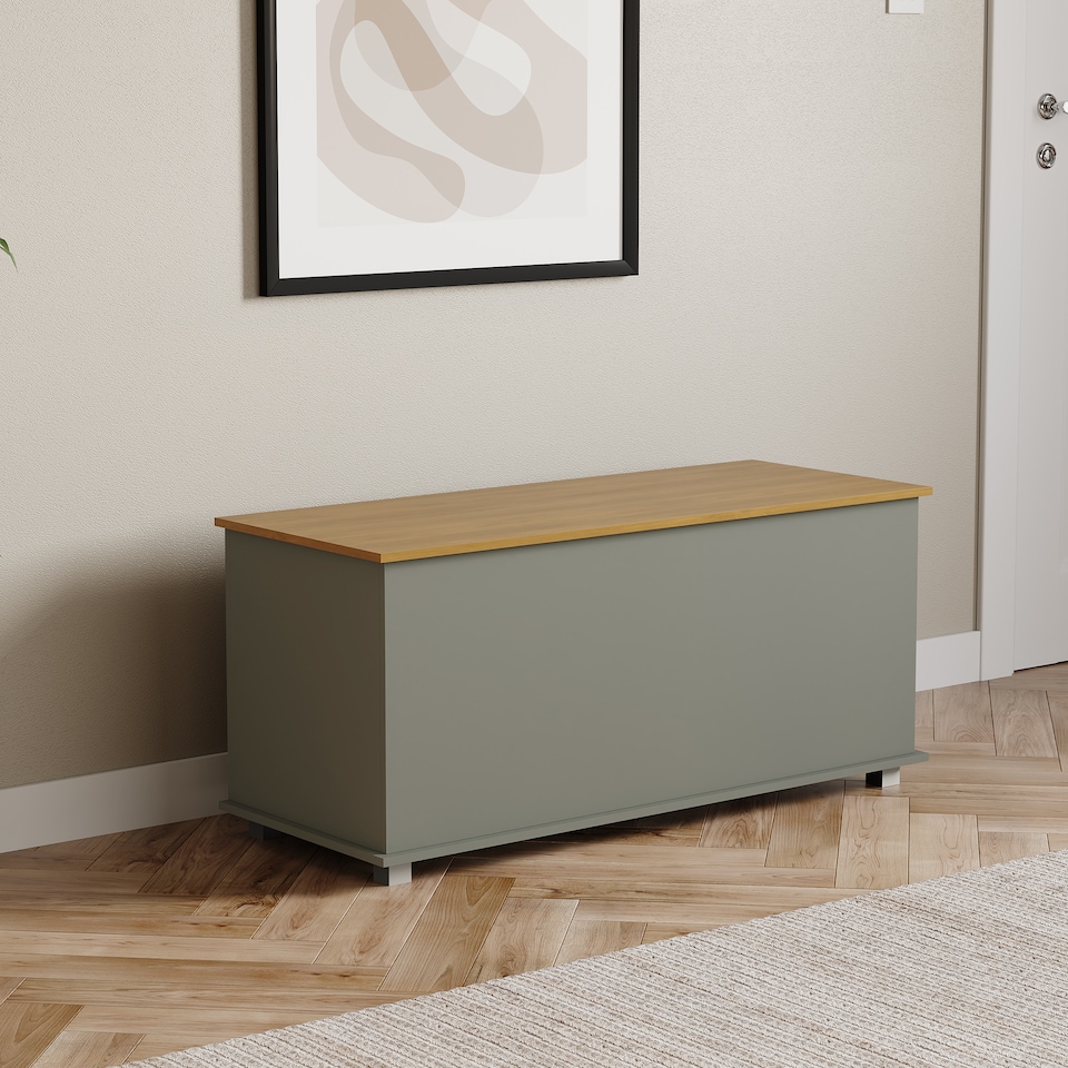 image 1 of Vida Designs Arlington Storage Ottoman Bedroom Hallway Chest Bench, Grey & Oak | Grey | Grey