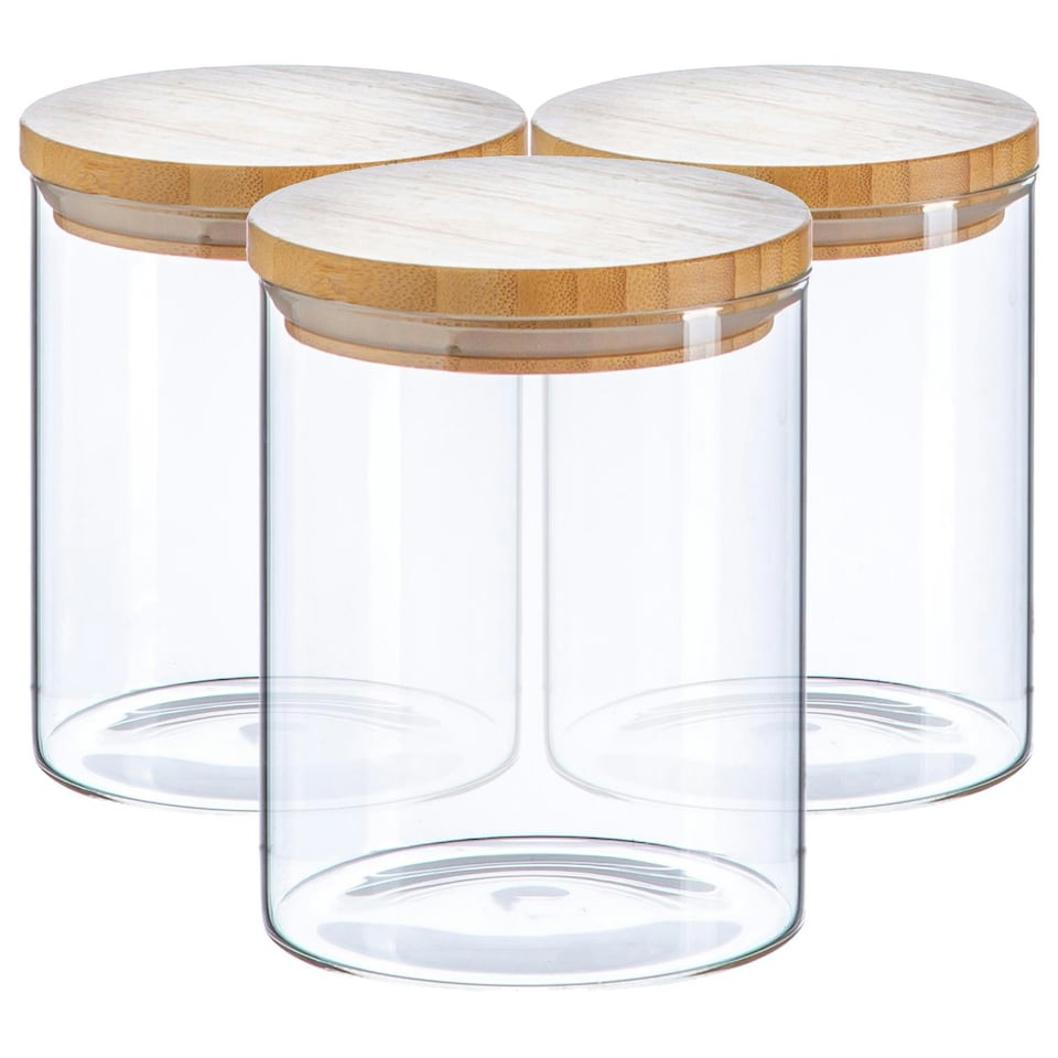 image 1 of Argon Tableware Scandi Glass Storage Jars with Wooden Lids - 750ml - Pack of 3