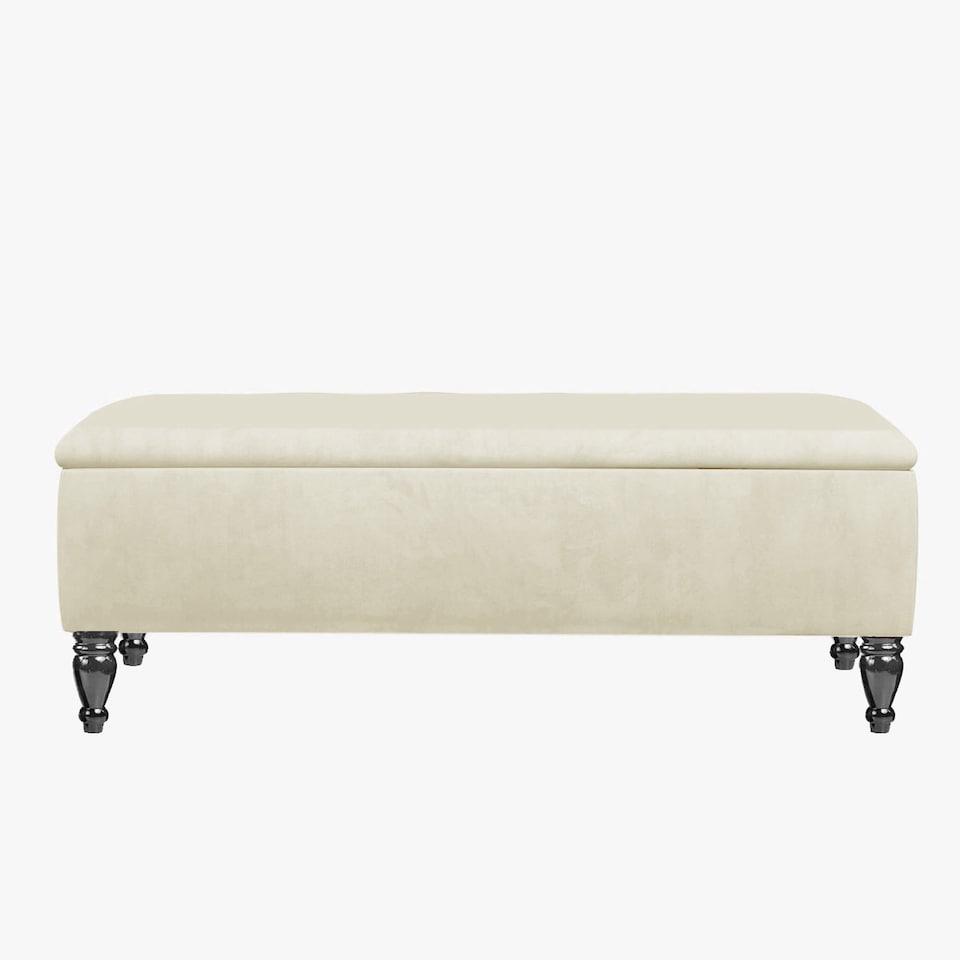 image 1 of Lisbon Plain 90cm Ottoman Storage Bench - Plush Velvet Shoe Bench - Cream  Upholstery Footstool with Storage