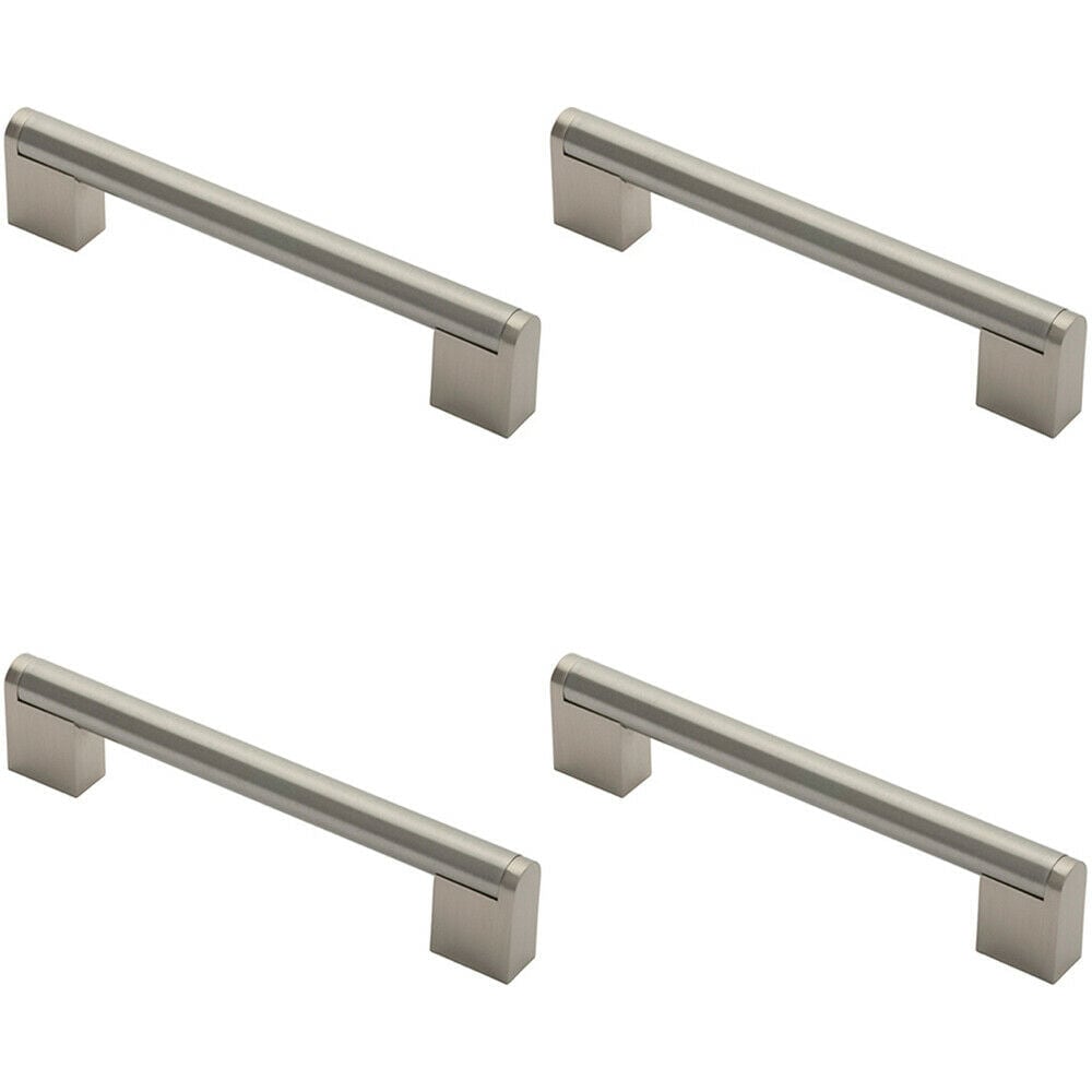 Loops 4x Round Bar Pull Handle 168 x 14mm 128mm Fixing Centres Satin Nickel & Steel in Metallics