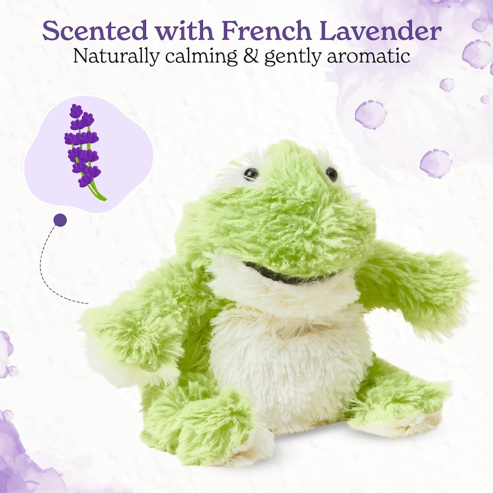 image 1 of Warmies Plush Frog Junior Size, Microwavable Slightly Scented with French Lavender, Fully Heatable Weighted Teddy for Anxiety and Relaxation