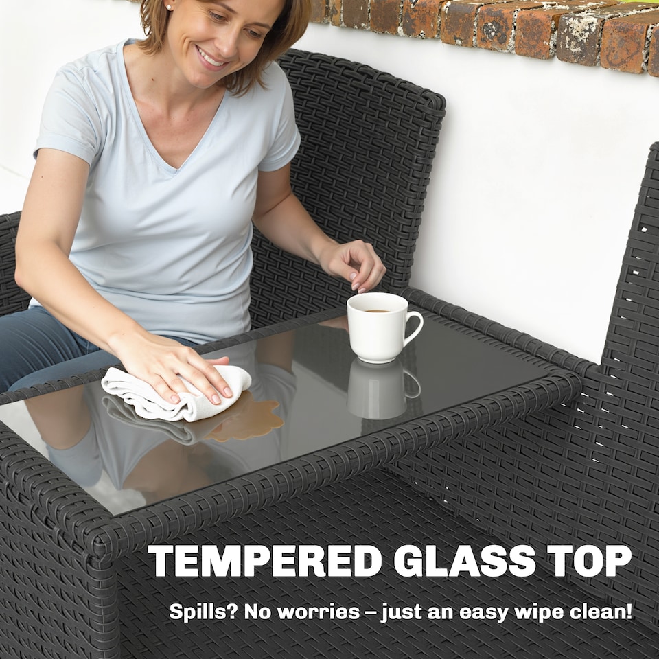 image 1 of Outsunny 2 Seater Rattan Sofa with Cushions, Wicker Garden Loveseat with Armrests, Outdoor Garden Sofa Couch with Metal Frame for Patio, Black | Black | Black | One Size