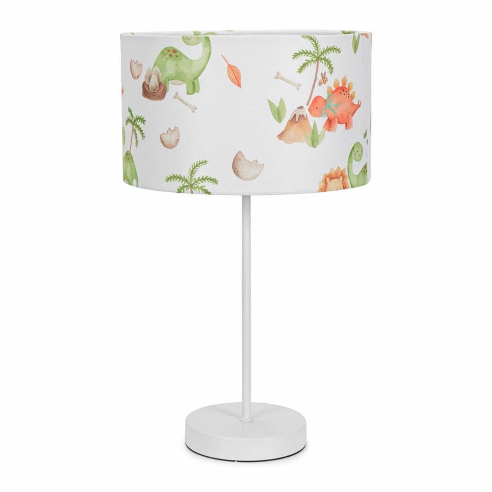 ValueLights Charlie White Metal Single Stem Table Lamp with Dinosaur Lamp Shade & LED Bulb