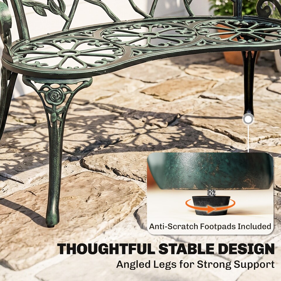 image 1 of Outsunny Garden Bench Porch Park Seat Vintage Rose Style Cast Aluminium | Green | Green